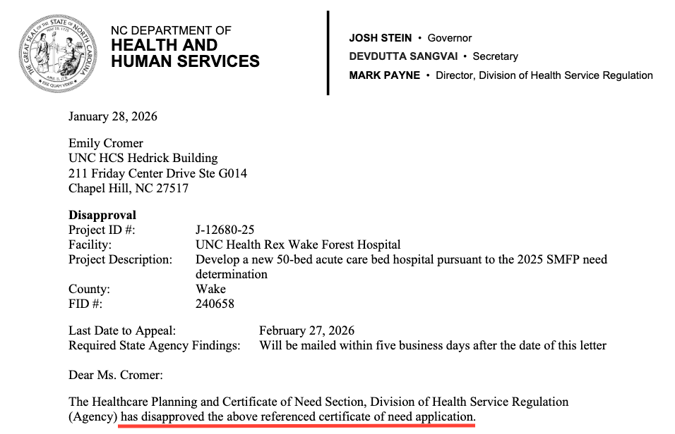 Featured image for Hospital Denied Again: Why Raleigh Bureaucrats Are Gambling with Wake Forest Lives