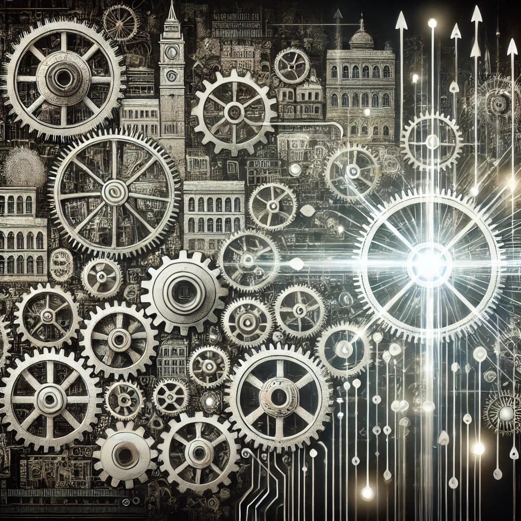Wake Forest small-city operating model concept with interlocking gears representing capacity, transparency, and delivery in local governance