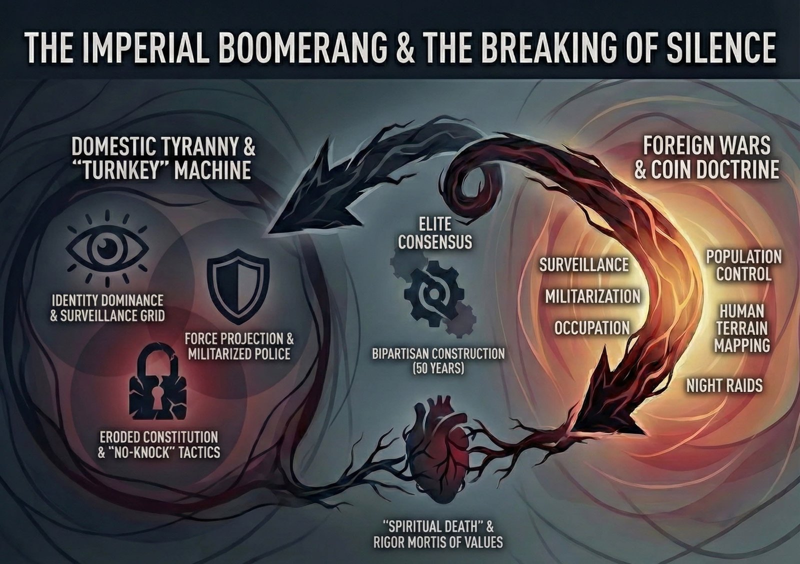MLK Beyond Vietnam speech infographic showing the Imperial Boomerang of foreign wars becoming domestic control