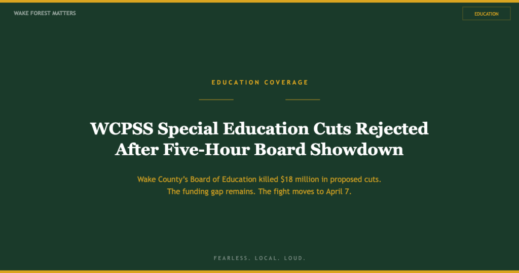 Wake Forest Matters Education Coverage - WCPSS special education cuts rejected by Wake County Board of Education
