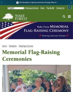 Wake Forest Memorial Flag-Raising Ceremony banner - Honoring American Veterans