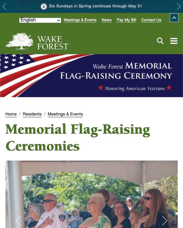 Wake Forest Memorial Flag-Raising Ceremony banner - Honoring American Veterans